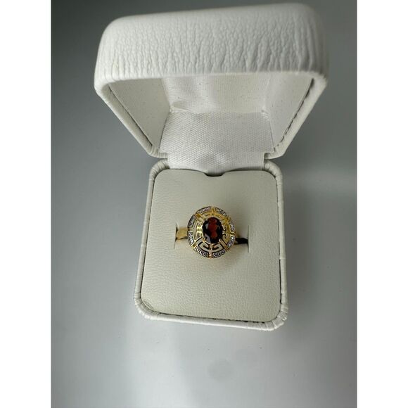 Vintage Natural Oval Garnet and Diamond on Sterling Silver w/ 14kt Gold Overlay - Picture 1 of 4